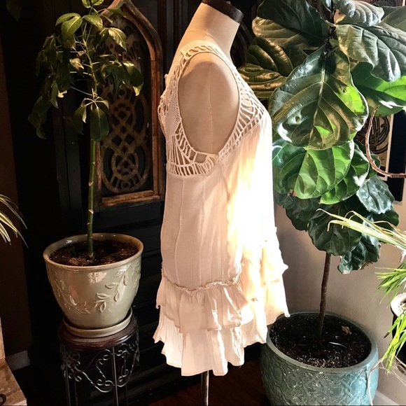 Anaise boho ivory ruffled crochet tank tunic top - Picture 6 of 8